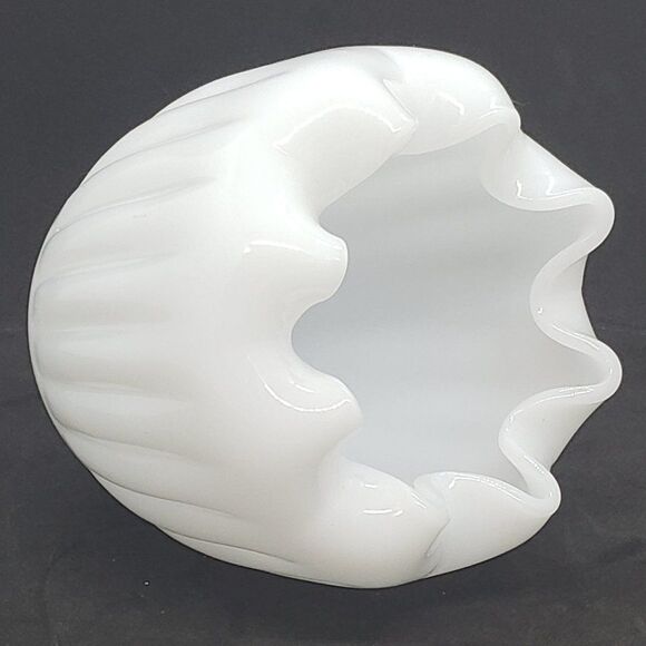 Translucent Milk Glass Rose Bowl with Ruffled Edge - Picture 7 of 7